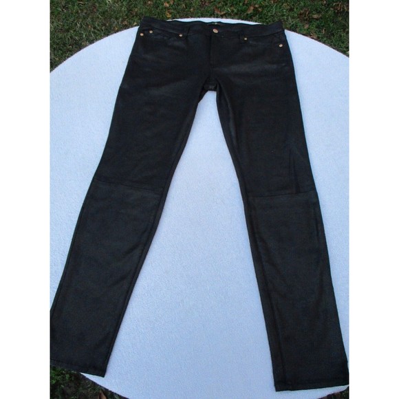 7 for all Mankind Jeans Jeggings Size 32 Black Faux/Vegan Leather Skinny Pants - Picture 14 of 16